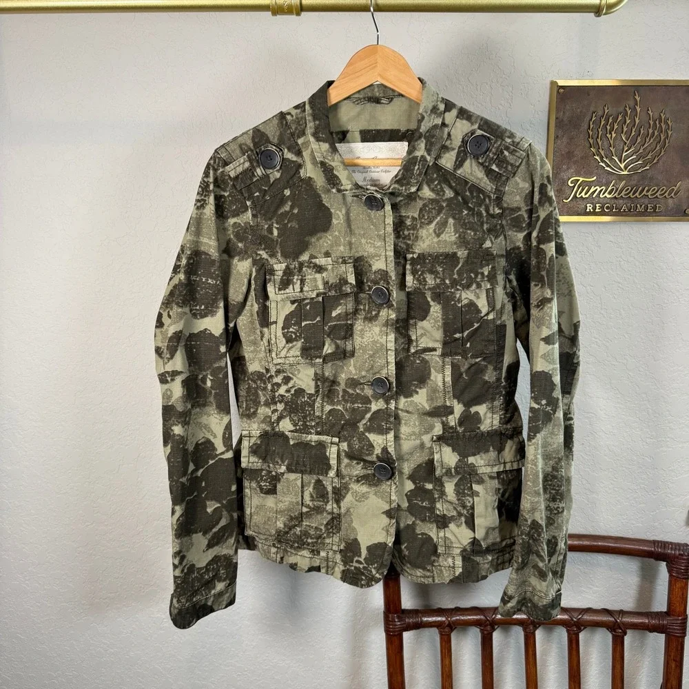 Eddie Bauer Women Medium Olive Green Floral Camo Military Utility Field Jacket